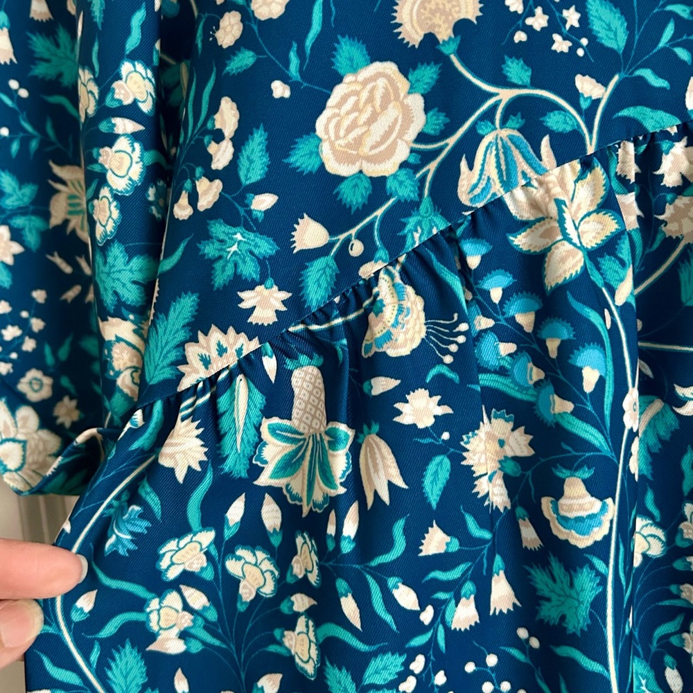 Tuckernuck Blue and White Floral Tiered Long-Sleeve Dress - Picture 8 of 11